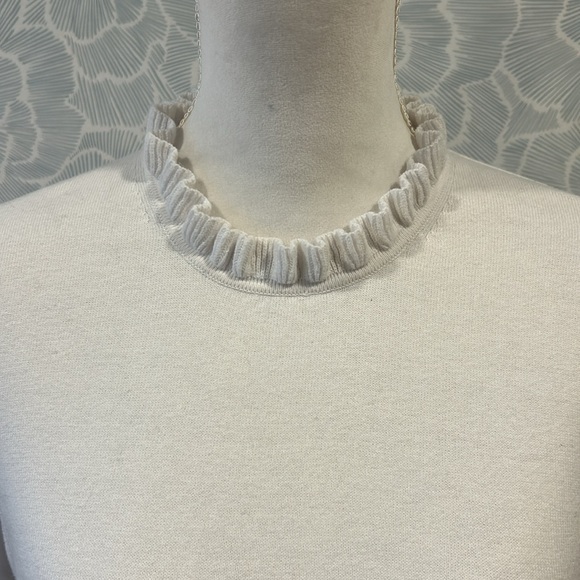 J. Crew Factory Cream Ruffle Neck Cotton Sweater - Sz L - Picture 2 of 16